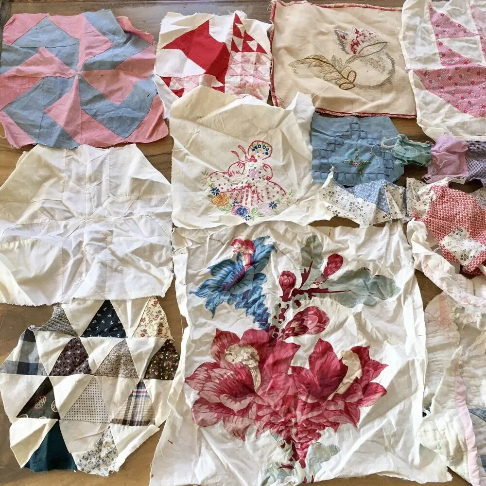 Quilt Block Salvage from old blankets & other blocks Vintage Find - Picture 10 of 12